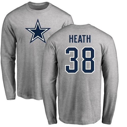 Men Dallas Cowboys Ash Jeff Heath Name and Number Logo #38 Long Sleeve Nike NFL T Shirt->dallas cowboys->NFL Jersey
